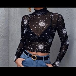 Mesh long sleeve galaxy blouse